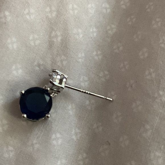 Blue Stone White Gold Plated Dangling Earrings - Picture 3 of 3